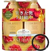 TJ SIGNATURE TSUBAKI Premium Volume &amp; Repair Shampoo &amp; Conditioner Pump Set | Japanese volumizing hair care pair bundle for fine damaged hair. Includes exclusive elastic hair tie. 450ml+450ml pump.