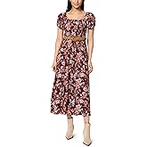 WallFlower Womens Alma Rayon Challis Puff Sleeve Smocked Belted Maxi Dress