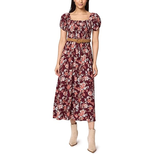 MSK Womens Floral Print Smocked Maxi Dress Purple M at Amazon Women's  Clothing store