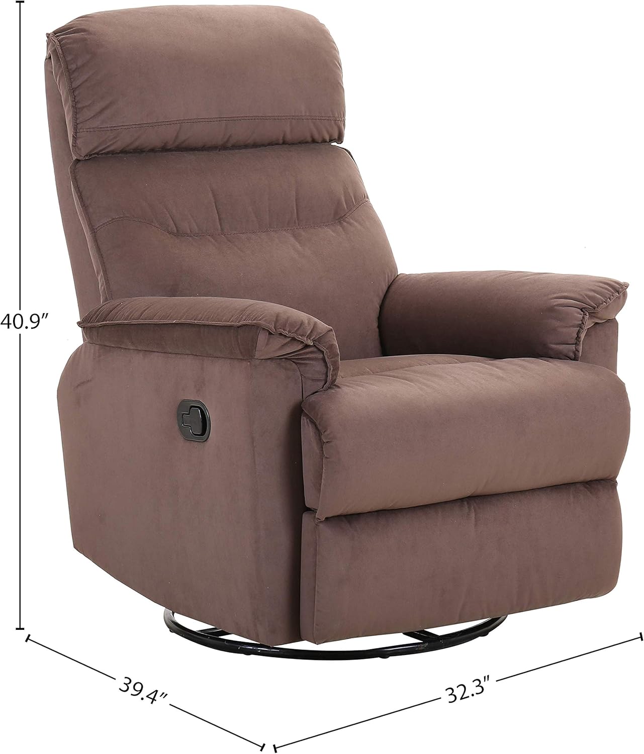  Brand – Ravenna Home Pull Recliner with 360 Rotating Swivel Glider, Living Room Chair, 39.4"W, Brown: Furniture & Decor