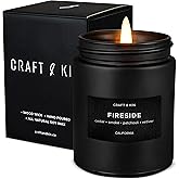 Craft & Kin Premium Smoky Fireside Candle | Scented Candles for Men | Men Candles with Wood Wicked | Long Lasting with 45 Hour Burn Time - 7.6oz