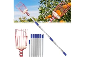 POPOHOSER Fruit Picker Pole with Basket - Apple Picker Long Handle Telescoping, 10 FT Stainless Steel Fruit Picking Pole Extendable Fruit Catcher Tool for Avocado, Apricot, Pear, Orange, Mango Trees Picking