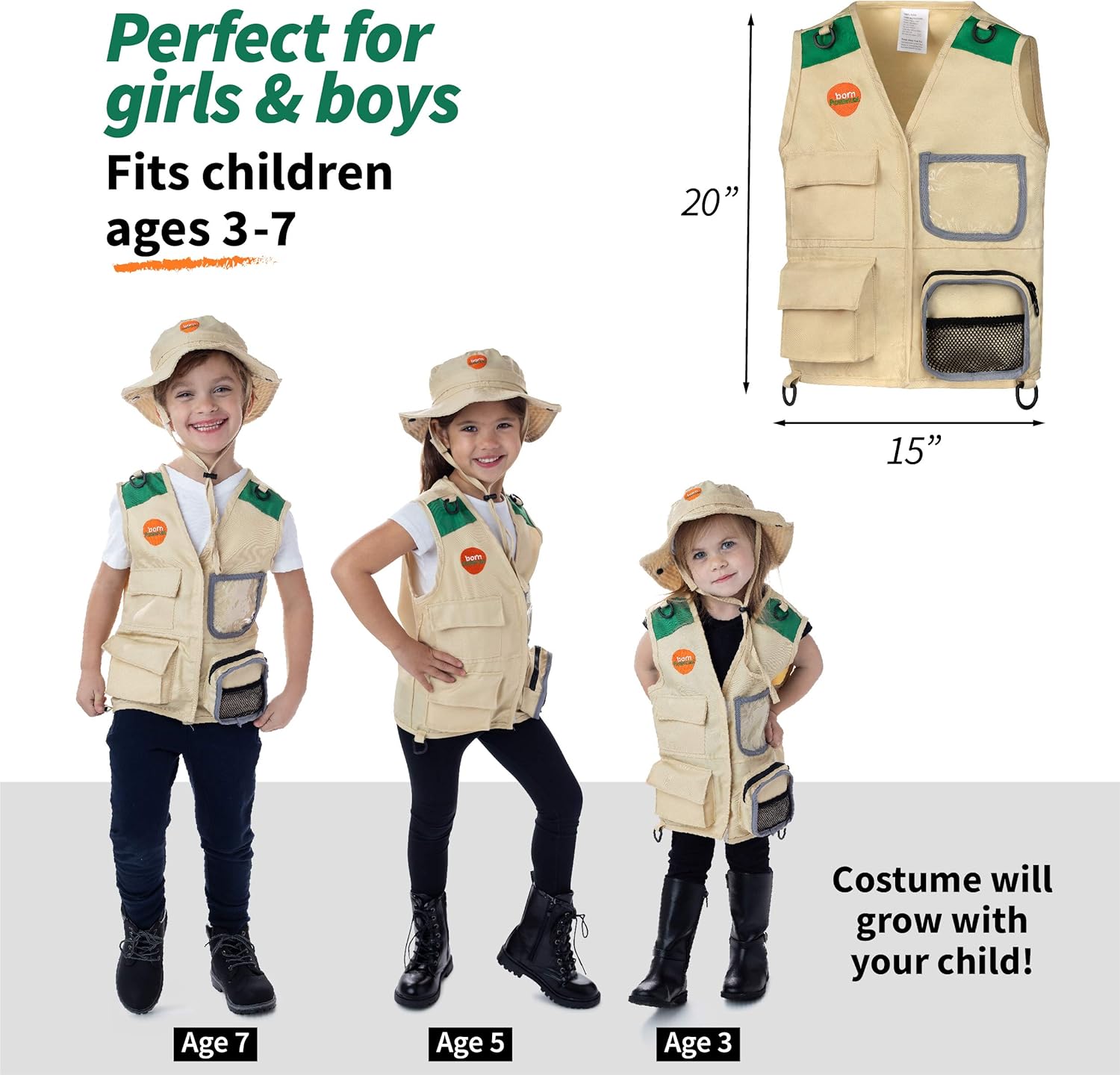 Born Toys Outdoor Explorer Kit for boys and girls with WASHABLE Premium Safari Vest and adventure kit with SCAVENGER HUNT: Clothing