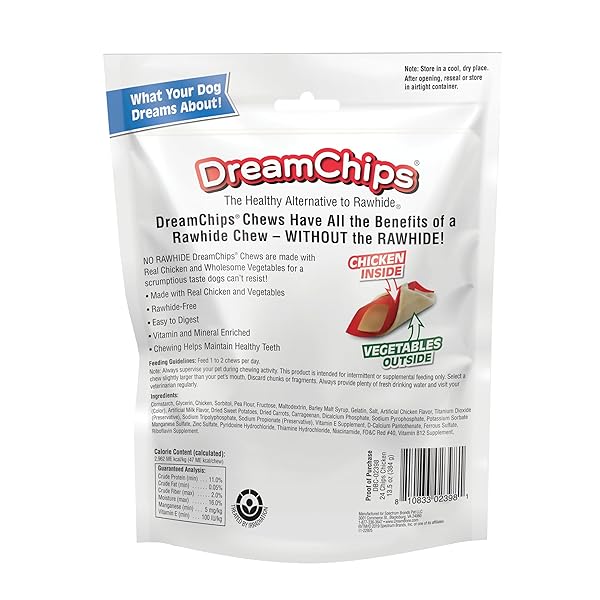 DREAMBONE DREAMCHIPS, RAWHIDE FREE DOG CHEWS MADE WITH REAL CHICKEN AND VEGETABLES, 24 COUNT