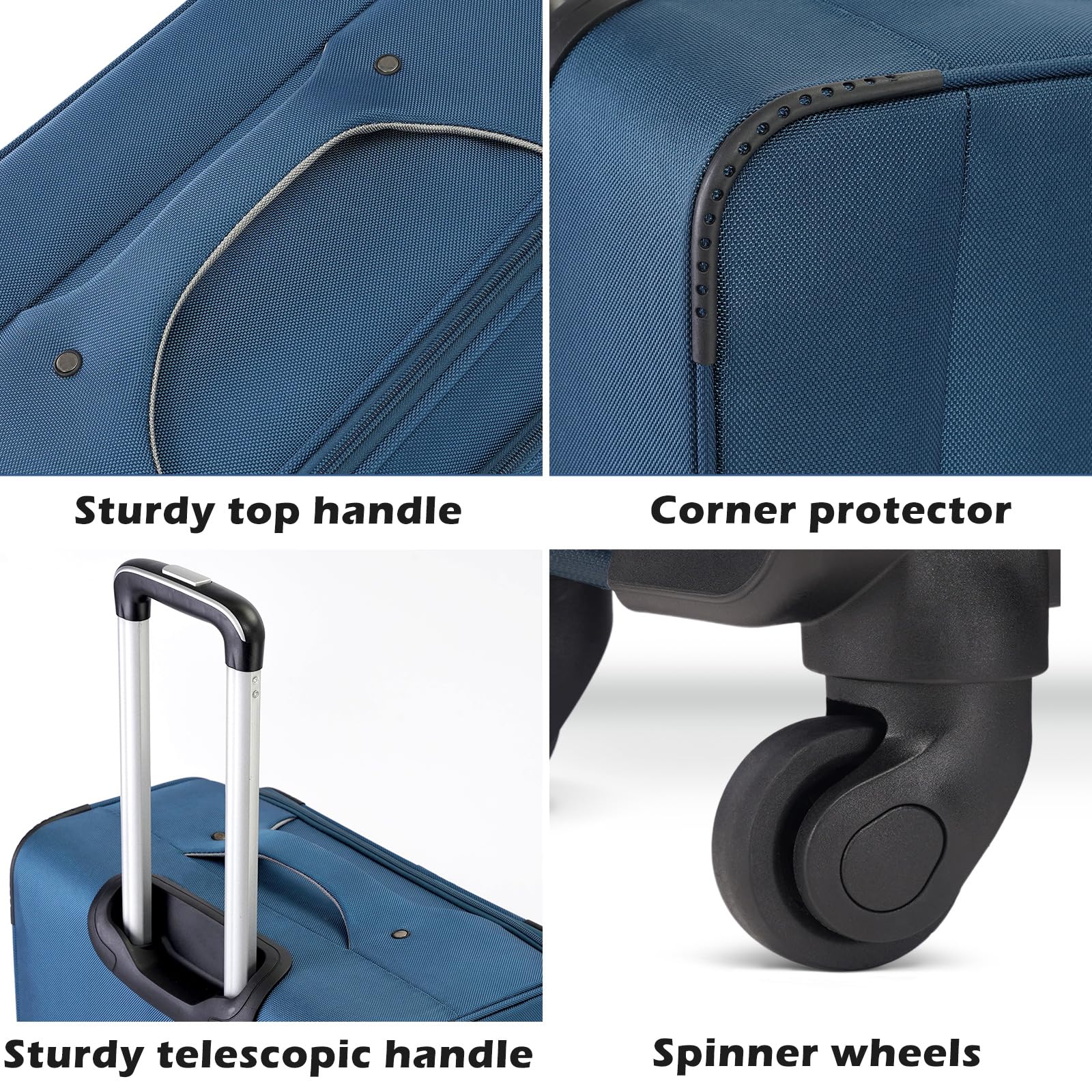 Coolife Luggage 4 Piece Set Suitcase TSA Lock Spinner Softshell lightweight(black+blue)
