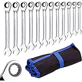 Qnkaa Ratchet Spanner Set 12 Piece Metric Sizes 8mm to 19mm | Combination Wrench Set, With Roll Bag, Perfect For Home, Bike, Car Repairs