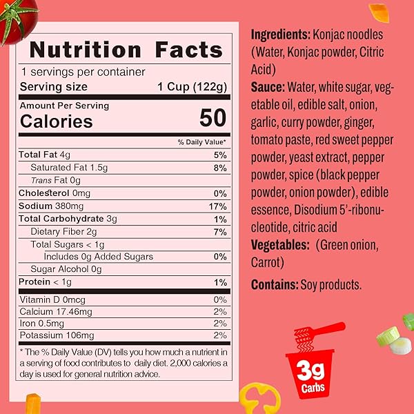 VOLO VERO KONJAC NOODLES INSTANT SOUP CUP SPICY RED CURRY, 6 PACKS, GLUTEN FREE, KETO, LOW CARB, LOW CALORIE, LOW SUGAR, LOW GI, SHIRATAKI NOODLE ANGEL HAIR PASTA, HEALTHY DIET FOOD HOLIDAY GIFTS