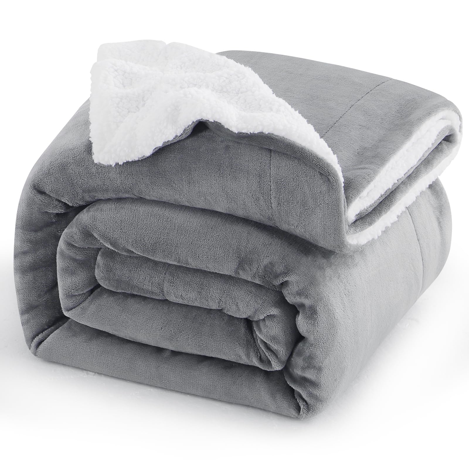 Aisbo Sherpa Fleece Blanket Grey Throws - Thick Warm Soft Throw Blanket for Sofa Couch, 130x150cm Fluffy Microfiber Solid Blankets for Bed, Gray — image 1