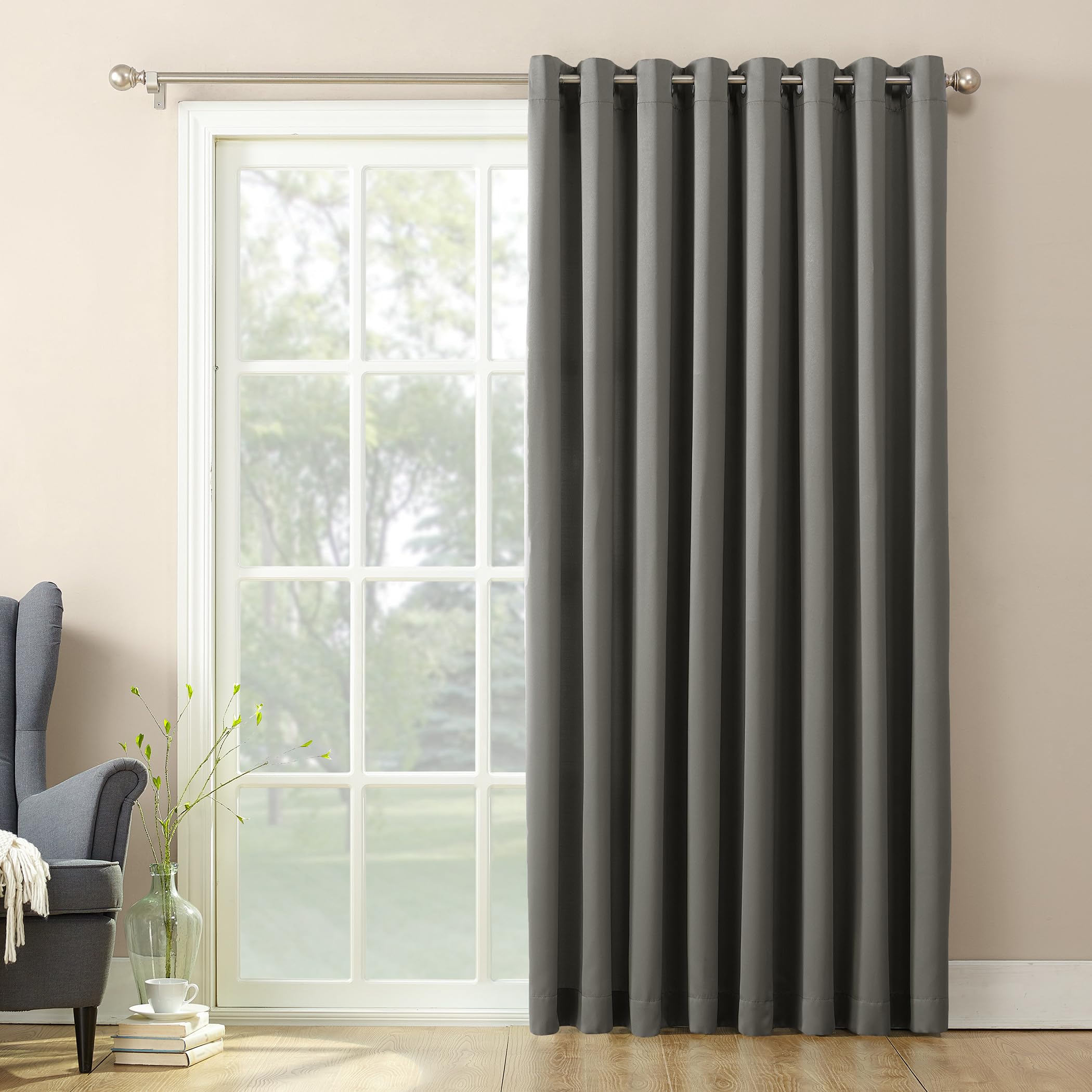 Sun Zero Barrow Energy Efficient Grommet Sliding Patio Door Curtain Panel, 100" x 84", Steel