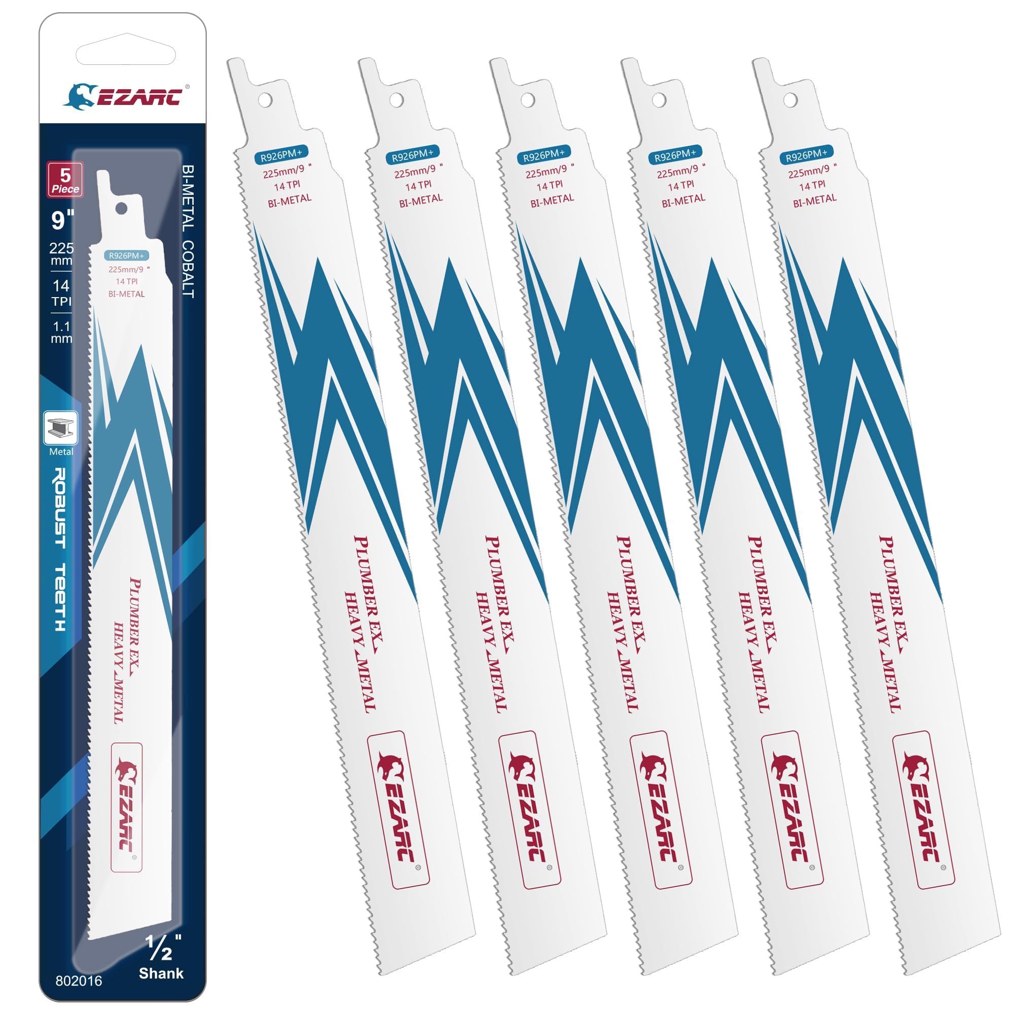 Ezarc Reciprocation Saw Blade Bi-Metal Cobalt Saber Housas de sierra para cortar metal pesado 14TPI R926pm+ (paquete de 5)
