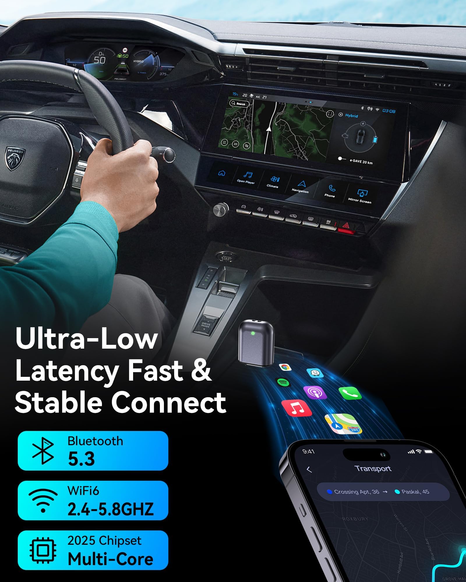 Burnt Sugar Wireless Carplay Adapter for iPhone Newly Upgraded, Ultra-Mini USB Design for Apple Car Play Dongle Convert Wired to Wireless, Stable Connect Plug & Play for iOS 10+ & Car from 2016+(Gray)