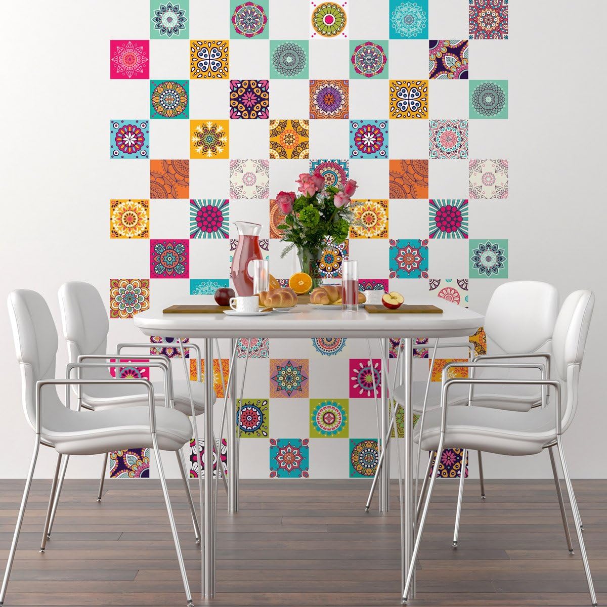 Ambiance Sticker Self-Adhesive Decorative Wall Decal Cement Tile for Bathroom and Kitchen Roses Multicolore - Image 3