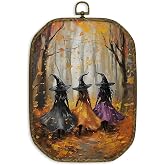nvucamd Fall Halloween Witch Octagon Wall Art Decor Framed 10.2x7 Inches | Rustic Witch Autumn Forest Canvas Prints Wall Art, Farmhouse Witchy Halloween Hanging Decor for Bedroom Living Room