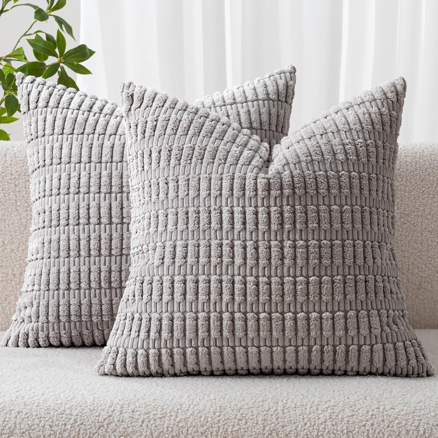 MIULEE Pack of 2 Corduroy Square Cushion Cover Light Grey 45x45 cm 18x18 inch for Living Room Sofa Bedroom Rustic Modern Farmhouse Boho Home Decor — image 1