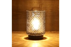 LUSHARBOR Battery Operated Lamp with Timer, Small Table Lamp with LED Bulb, Glass Cordless Lamps Beside Table Light for Living Room, Bedroom, Entryway Diamond Design-Grey