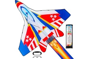 JOYIN Blue Fighter Aircraft Kite Easy to Fly for Kids and Adults with 328 ft String, Large Beach Kite for Outdoor Games and A