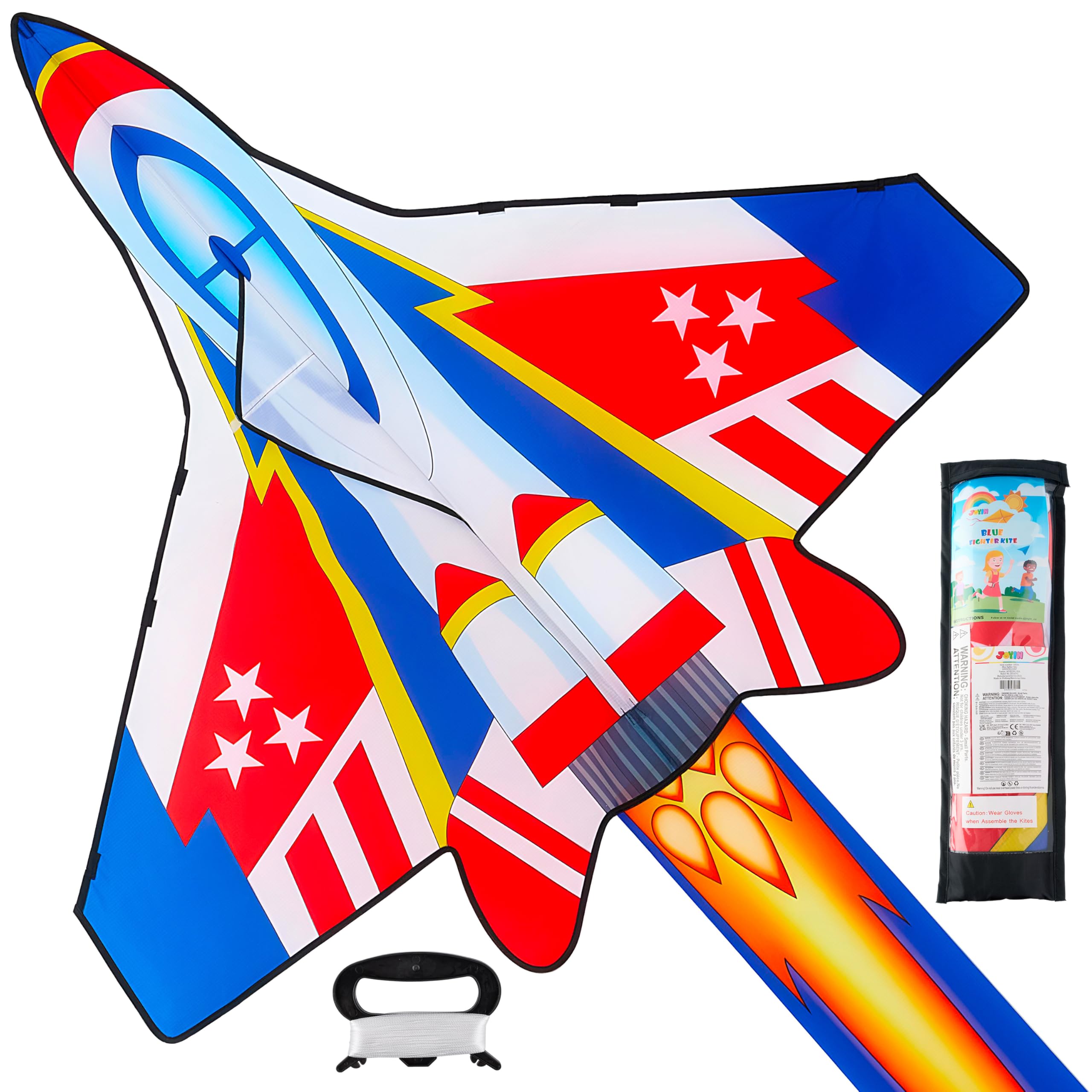 JOYIN Blue Fighter Aircraft Kite Easy to Fly for Kids and Adults with 328 ft String, Large Beach Kite for Outdoor Games and Activities
