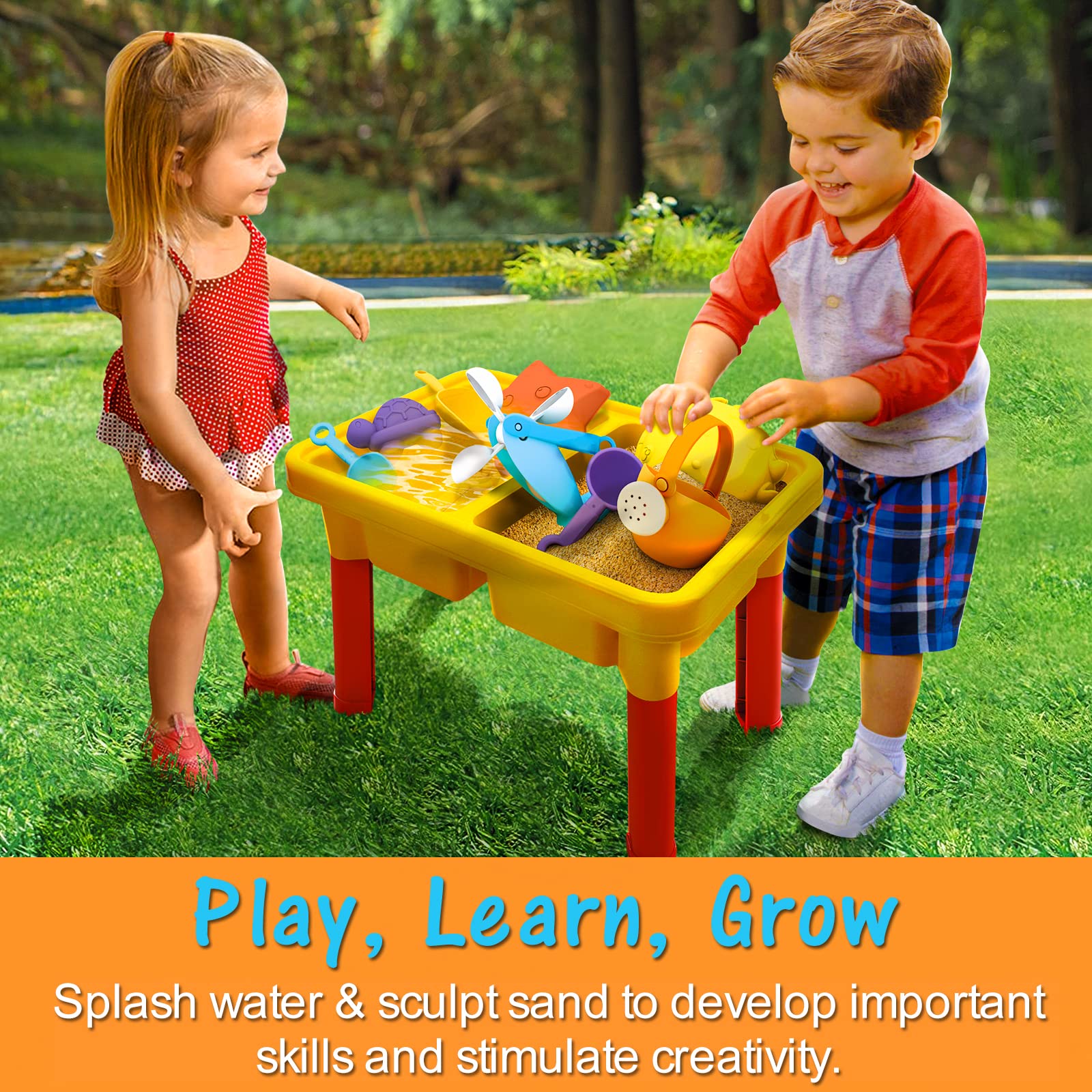 SOWOW Sand and Water Table for Toddlers 3in1 Indoor & Outdoor Sensory Bin for Kids Portable Baby Table with Cover and Toddler Beach Toys
