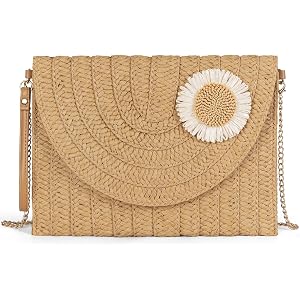 iSamzan Straw Clutch Purse for Women: Summer Small Crossbody Beach Bags, Lightweight Woven Handbag, Boho Envelope Bag Travel