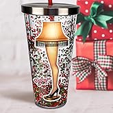 Spoontiques - Glitter Filled Acrylic Tumbler - Glitter Cup with Straw - 20 oz - Stainless Steel Locking Lid with Straw - Double Wall Insulated - BPA Free - Leg Lamp