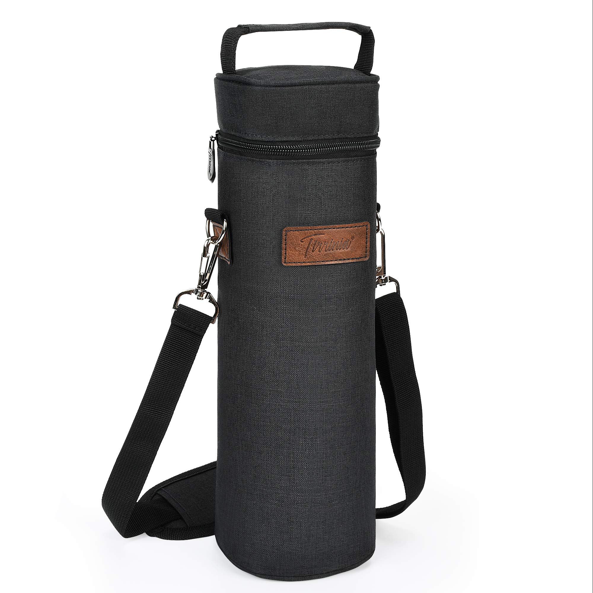 Kato Tirrinia Single Wine Cooler Bags - Insulated & Padded Portable Wine Tote Carrier for Travel, Picnic, Beach Great Gift for Wine Lover, Black