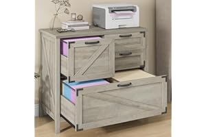Halitaa Lateral File Cabinet with 4 Drawers, Farmhouse File Cabinet for Letter/Legal/A4 Size Hanging Files, Large Wood File Storage Cabinets Printer Stand for Home Office Cabinets, Rustic Grey