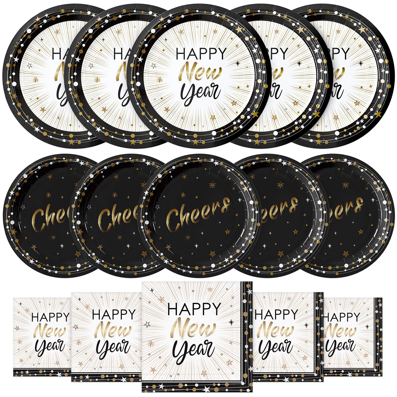 Photo 1 of 150 Happy New Year's Party Paper Plates Dinnerware Set Disposable Plates Set with Napkins