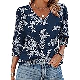 XIEERDUO Womens 3/4 Sleeve Tops with Buttons V-Neck Summer Outfits Casual Blouses Shirts Beach Vacation Fall Clothes 2025
