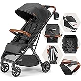 Bombi Bēbee V2 Lightweight Baby Stroller - Premium Vegan Leather, One-Hand Fold, Infinite Recline, Aircraft-Grade Aluminum Fr