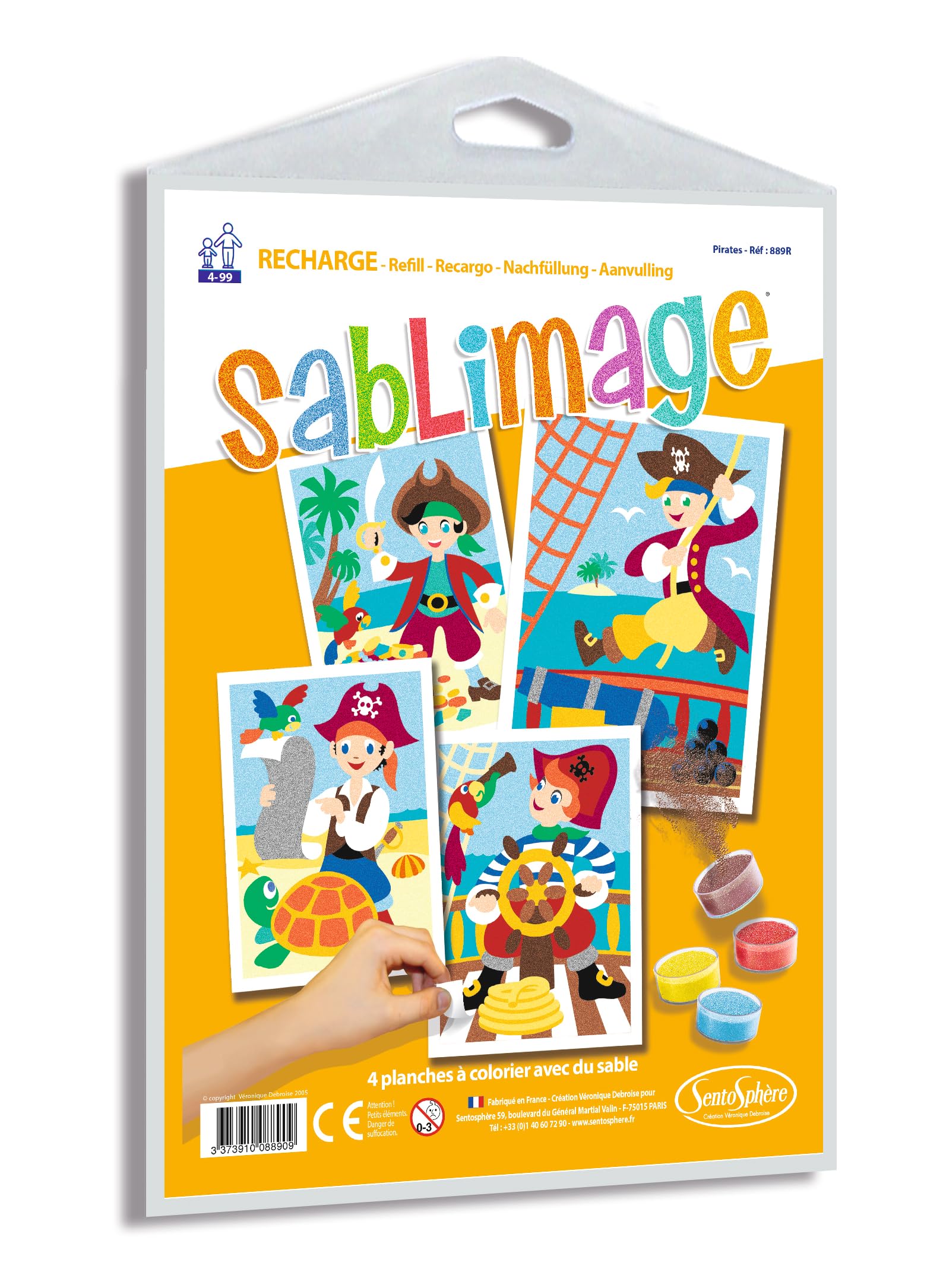 Sentosphère - BLOCKING REFILL - PIRATES - 889R - Creative Leisure Kit - 4 colouring boards with sand - Suitable for ages 4 and up - Made in France, one size