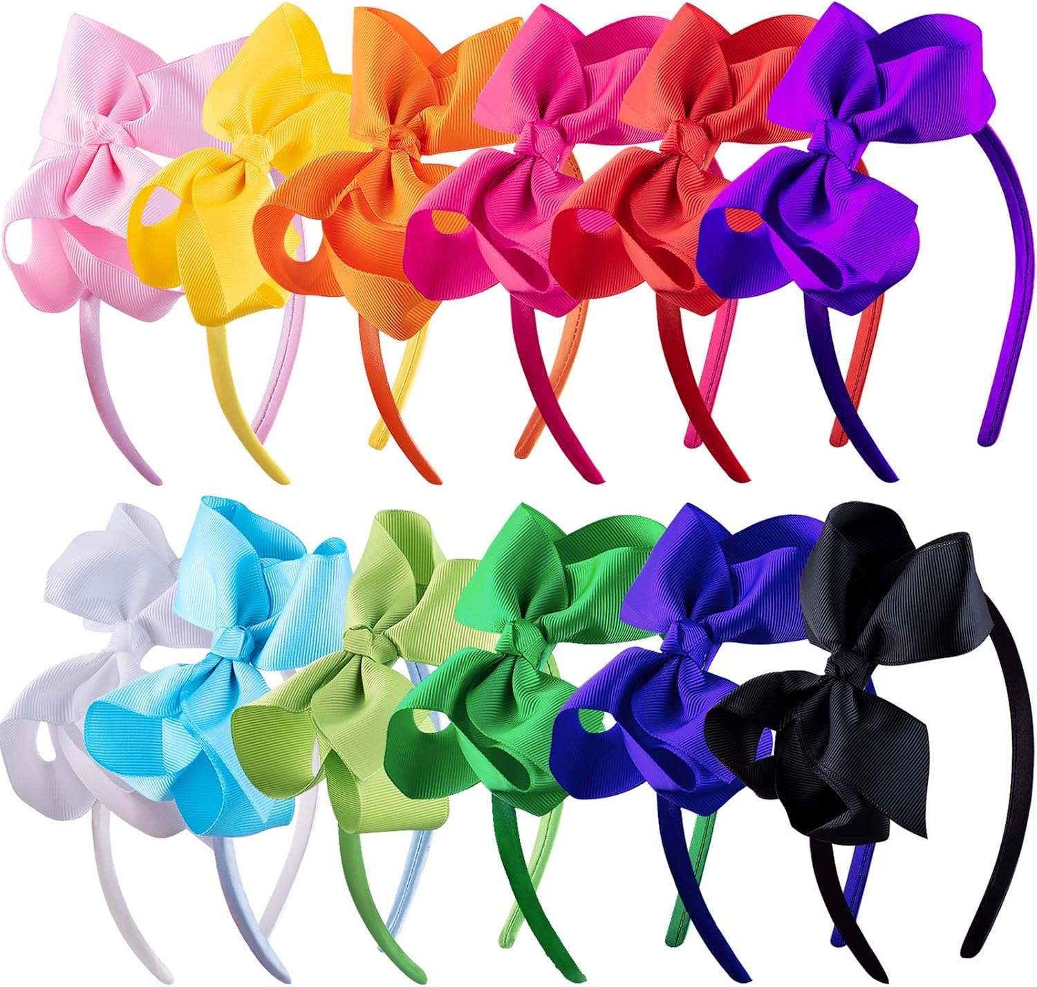 SIQUK 12 Pieces Headbands with Bow Boutique Grosgrain Ribbon Bow Headband for Girls 12 Colours, Multi-colored, 1 count (Pack of 12)