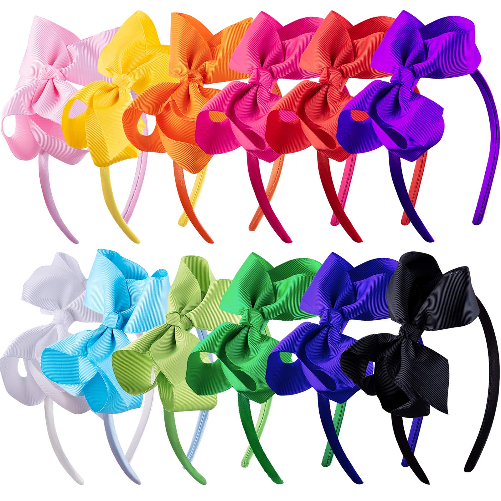 SIQUK 12 Pieces Headbands with Bow Boutique Grosgrain Ribbon Bow Headband for Girls, 12 Colours