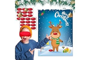 Funnlot Christmas Games for Kids,Pin The Nose On The Reindeer Game Christmas Party Games with 24PCS Nose Stickers for Xmas Pa