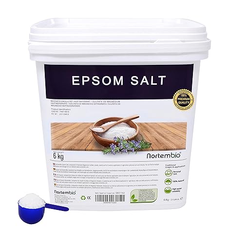 Epsom Salz NortemBio 6 Kg, Konzentrierte Magnesiumquelle, 100% Natürliches Salz. Bad und Körperpflege.