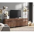 Wampat Modern TV Stand for 100 inch TVs, 3 in 1 Entertainment Center Console with Adjustable Shelves and Metal Base for Living Room, Bedroom, Brown