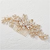 SWEETV Handmade Wedding Hair Comb Clip Rhinestone Bridal Hair Comb Piece, Gold Hair Accessories for Brides Wedding