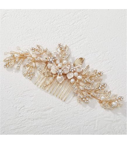 Mariell Rose Gold Crystal and Pearl Vine Hair Comb 5\
