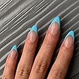 30-Piece Sky Blue French Tip SXVME Glue-on Nails - Medium, Press-On/Static/Gel-Acrylic, Almond Short