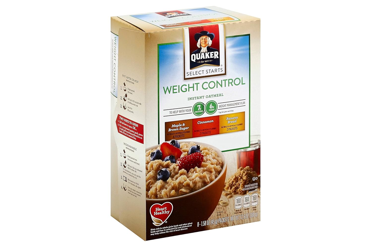 Quaker Fiber & Protein Instant Oatmeal Variety Pack, 12.1