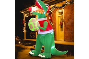 FIXFANS 6 FT Dinosaur Christmas Inflatable, Christmas Inflatable Gingerbread Man Decorations, Xmas Blow up Holiday Decor for Indoor Outdoor, Yard, Garden, Lawn, Home
