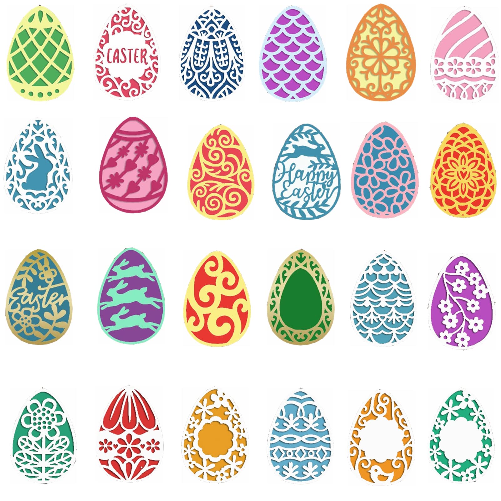 24 Easter Eggs Cute Happy Easter Bunny Rabbit Flower Laced Metal Cutting Dies Set DIY Scrapbooking Embossing Stencil Craft Cardmaking Album Gift Template Paper Art Decor