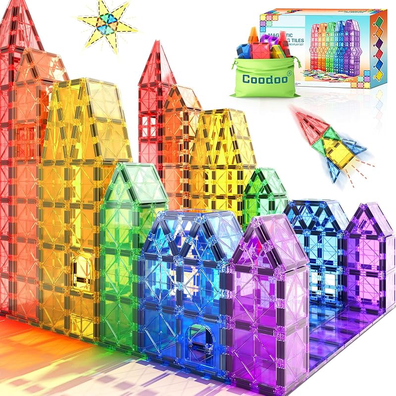Coodoo Magnetic Tiles 40Pcs STEM Blocks Toddler Preschool Learning Rainbow