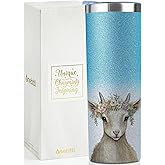 Onebttl Goat Gifts for Goat lovers, Farm Gifts for Women, 20 oz Insulated Skinny Tumbler - Boho Goat, Glitter Silver-Blue