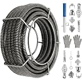 Czokben Drain Cleaning Cable 65.6 Ft x 5/8" Auger Cable Cleaner w/Drill kit | Sectional Drain Cleaner Cable with 15 Cutters, 0.8" to 3.9" Pipes, Hollow Core Sewer Auger Cable For Sink,Floor Drain, Toilet