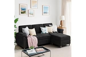 Meilocar 79" Modern Sectional Sofa Couch, Convertible L Shaped Couch with Reversible Ottoman, 3-Seat Sofa Sectional with Removable Armrest for Living Room, Apartment, Small Space, Black