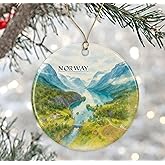 Norway Watercolor Ornament - Ceramic Christmas Keepsake - Honeymoon Anniversary - Travel Souvenir - Housewarming Present - Gift for Norway Lover Printed on Both Sides