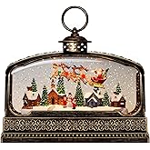 Priddop Christmas Snow Globe Christmas Decorations Gifts Santa Claus Snowman Church Cabin Village Scene USB/Battery Timer Music Glitter Snowfall Lantern