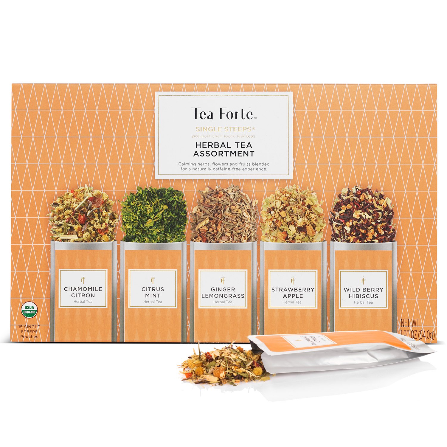 Tea Forte Organic Classic Tea Sampler, Single Steeps Loose Leaf Tea Gift Box Variety Pack of 15 Single Serve Pouches with Green Tea, Herbal Tea and Black Tea : Grocery Tea Sampler : Grocery & Gourmet Food