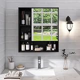 SMIBUY Bamboo Wall Mounted Bathroom Mirror Cabinet Black 16x55x61 cm view 2