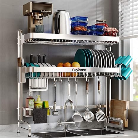 Amazon Com Over Sink Dish Drying Rack Loyalfire 2 Tier Full Stainless Steel Large Storage Adjustable Kitchen Dish Rack 24 41 37 6 Expandable Dish Drainer Shelf Rack With Utensil Holder Cup Hanging Set over sink dish drying rack loyalfire 2 tier full stainless steel large storage adjustable kitchen dish rack 24 41 37 6 expandable dish drainer